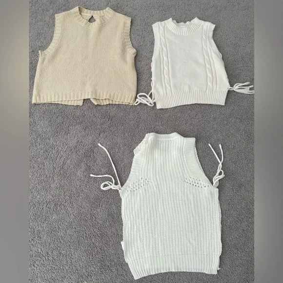 SHEIN Stylish Women's Sweater Vests - Cream and White - Picture 2 of 13